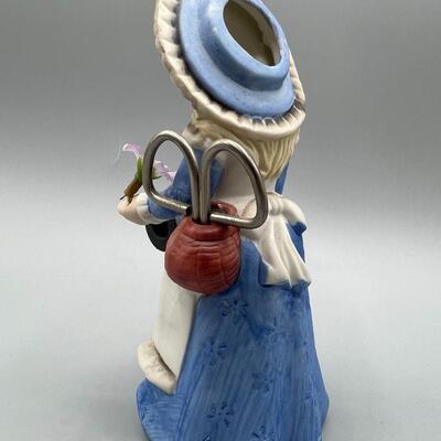 Vintage Price Products Sewing String Spool Holder & Scissors Flower Girl Ceramic Figurine