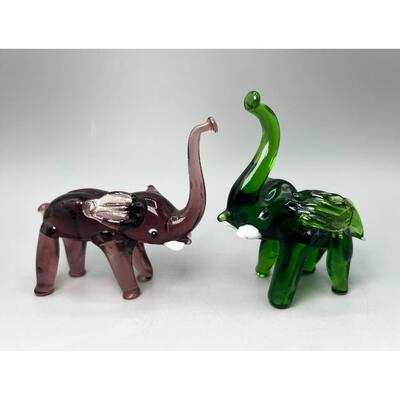 Pair of Purple & Green Hand Blown Made Glass Art Figurines