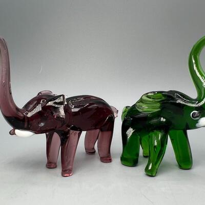 Pair of Purple & Green Hand Blown Made Glass Art Figurines