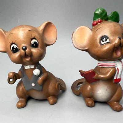 Vintage Josef Originals Mouse Village Wedding Groom & Caroling Christmas Ceramic Mice Figurines