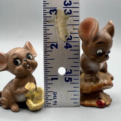 Vintage Josef Originals Mouse Village Mouse Eating a Peanut & Mushroom Ladybug Ceramic Mice Figurines