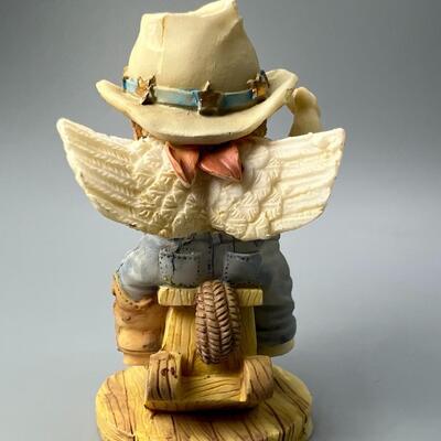 Vintage Clay Resin Cowboy Baby Angel Rocking Horse Figurine