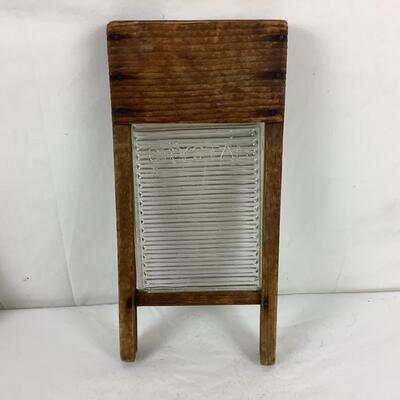 Lot. 5410. Antique Childs Blackboard/Wood& Glass Miniature Salesmanâ€™s Sample Washboard/Amsco Doll-E-Toy Baby Bottle Set/Wooden...