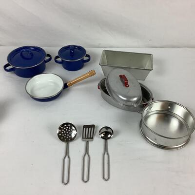 Lot. 5414. Lot of Children's Cookware & Porcelain Tea Set