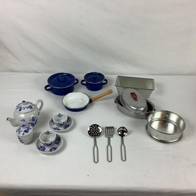 Lot. 5414. Lot of Children's Cookware & Porcelain Tea Set
