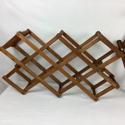 Lot. 5416. Vintage Accordion Wooden Hat Rack & Vintage Expanding  Wooden Wine Rack