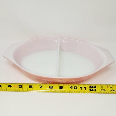 VINTAGE PINK DAISY DIVIDED CASSEROLE DISH #1