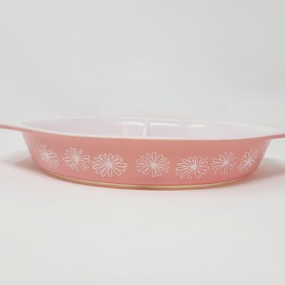 VINTAGE PINK DAISY DIVIDED CASSEROLE DISH #1