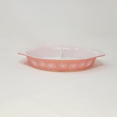 VINTAGE PINK DAISY DIVIDED CASSEROLE DISH #1