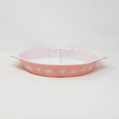 VINTAGE PINK DAISY DIVIDED CASSEROLE DISH #2