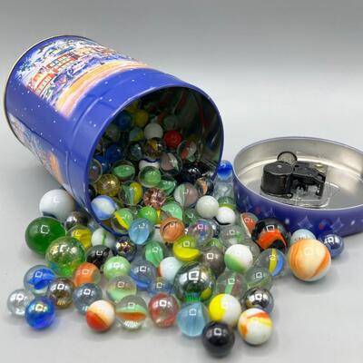 Lambertz Music Box Tin Can Filled with Colorful Marbles