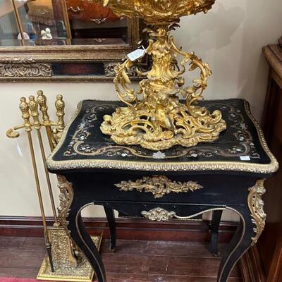 17th century sewing machine, Bronze gold gilded Fireplace Tools