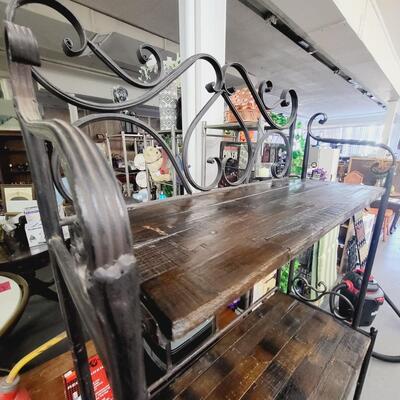 WROUGHT IRON & WOOD FOLDING SHELF