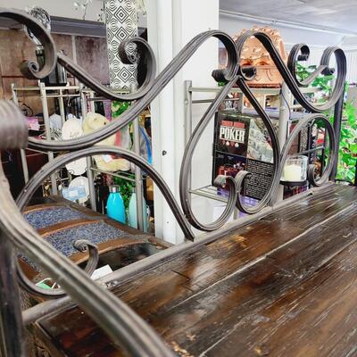 WROUGHT IRON & WOOD FOLDING SHELF