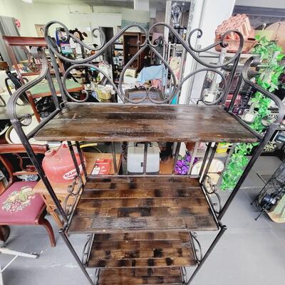 WROUGHT IRON & WOOD FOLDING SHELF