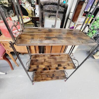 WROUGHT IRON & WOOD FOLDING SHELF