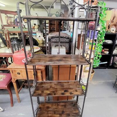 WROUGHT IRON & WOOD FOLDING SHELF