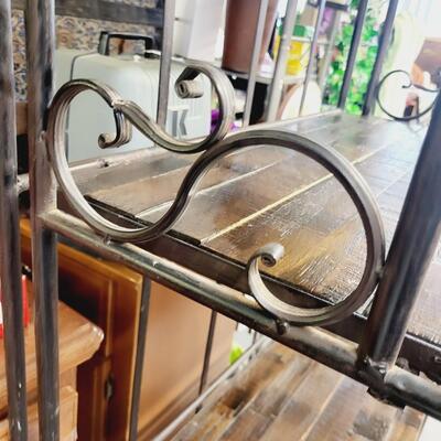 WROUGHT IRON & WOOD FOLDING SHELF