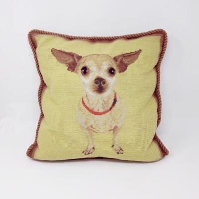 VINTAGE NEEDLEPOINT CHIHUAHUA ACCENT PILLOW