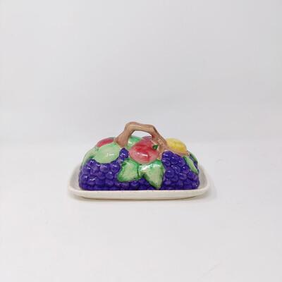 PRETTY CERAMIC FRUIT BASKET BUTTER DISH