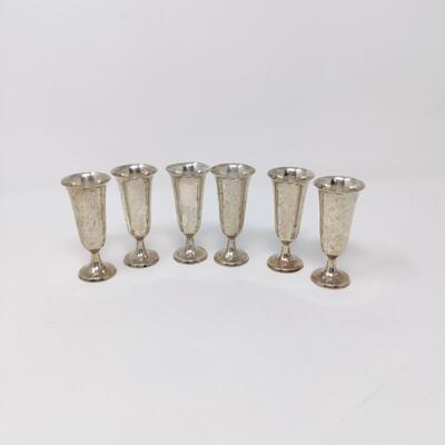 VINTAGE STERLING CORDIAL CUPS SET OF 6 (STAMPED WEB STERLING 21)