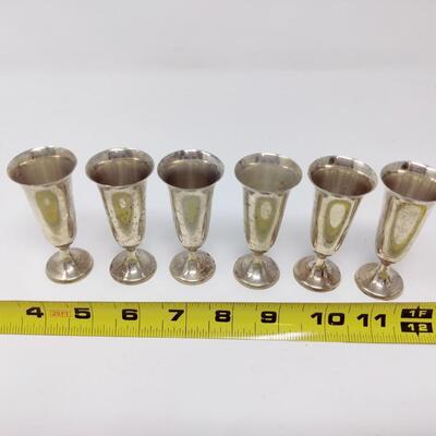 VINTAGE STERLING CORDIAL CUPS SET OF 6 (STAMPED WEB STERLING 21)