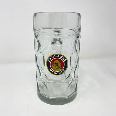 PAULANER MUNCHEN 1 LITER DIMPLED GERMAN STEIN GLASS MUG