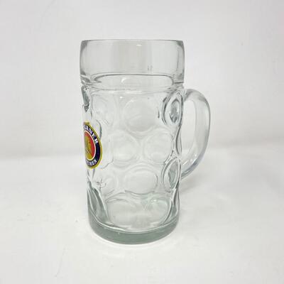 PAULANER MUNCHEN 1 LITER DIMPLED GERMAN STEIN GLASS MUG