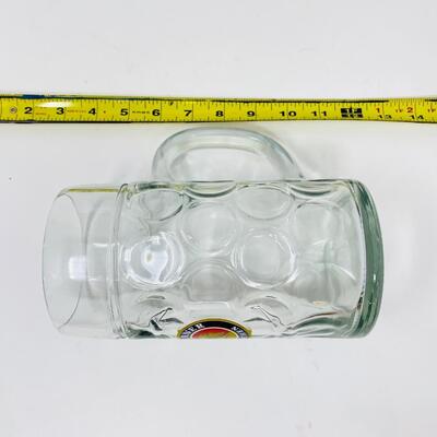 PAULANER MUNCHEN 1 LITER DIMPLED GERMAN STEIN GLASS MUG