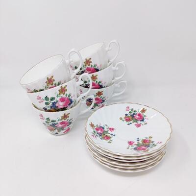 FABULOUS CROWN DORSET FLORAL CUPS AND SAUCERS- 6 SETS