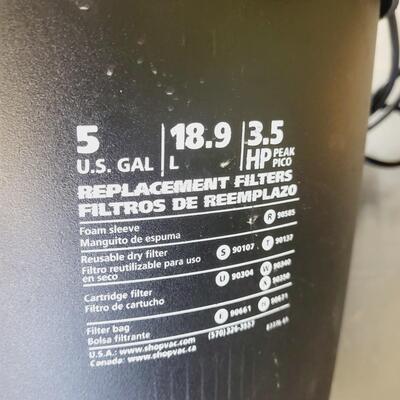 SHOP VAC 5 GALLON 3.5 HP