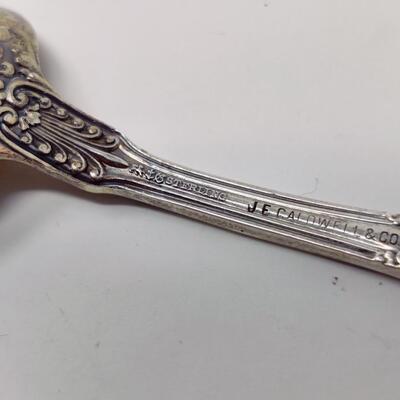 AMAZING VINTAGE STERLING SILVER COBALT GLASS SALT CELLAR WITH ORNATE MINIATURE STERLING SERVING SPOON