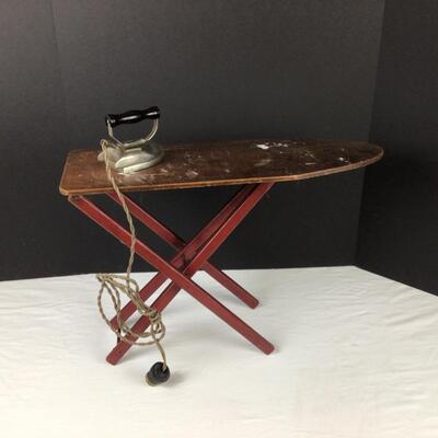5445 Vintage Childs Wooden Folding Ironing Board with Iron