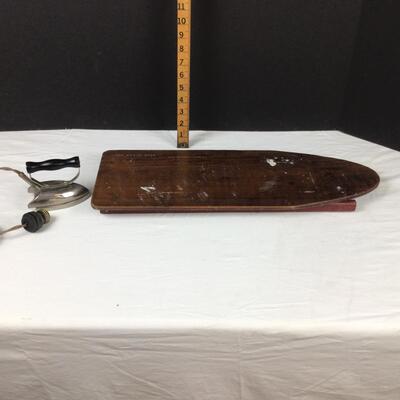 5445 Vintage Childs Wooden Folding Ironing Board with Iron