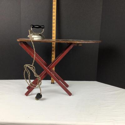 5445 Vintage Childs Wooden Folding Ironing Board with Iron