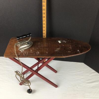 5445 Vintage Childs Wooden Folding Ironing Board with Iron