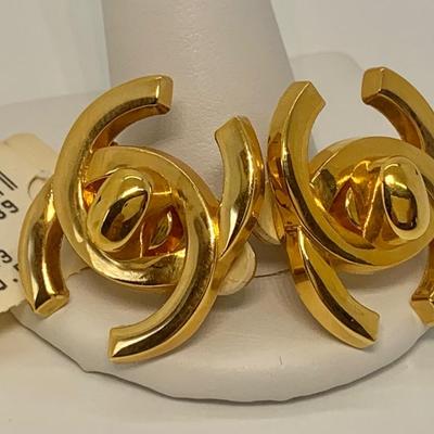 LOT 1: Chanel Made in France Clip On Earrings Gold Tone 1 “ Wide
