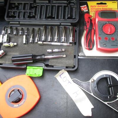 Assorted Tools--drill bits, ratchet, wrench