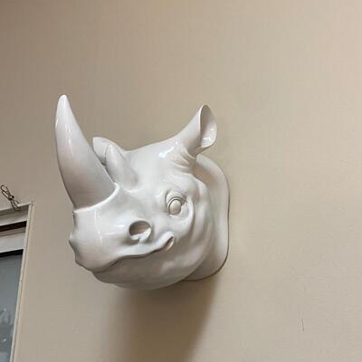 Wall Hanging White Rhino Rhinoceros Head
