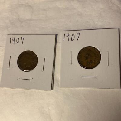 Two (2) 1907 Indian Head Pennies