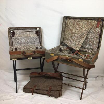 5467 Vintage 3pc HARTMAN Tweed Luggage with Stands