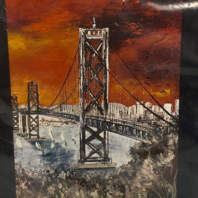 Vintage Retro MCM 1960s San Francisco Bay Bridge Print G. Soubeyran