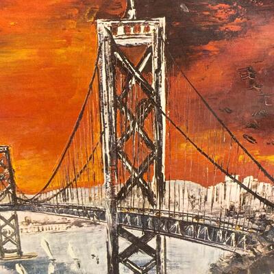 Vintage Retro MCM 1960s San Francisco Bay Bridge Print G. Soubeyran