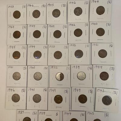 Lot of 29 Wheat Pennies - 1930s 1940s 1950s