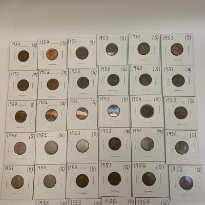 Lot of 34 Wheat Pennies - 1950s