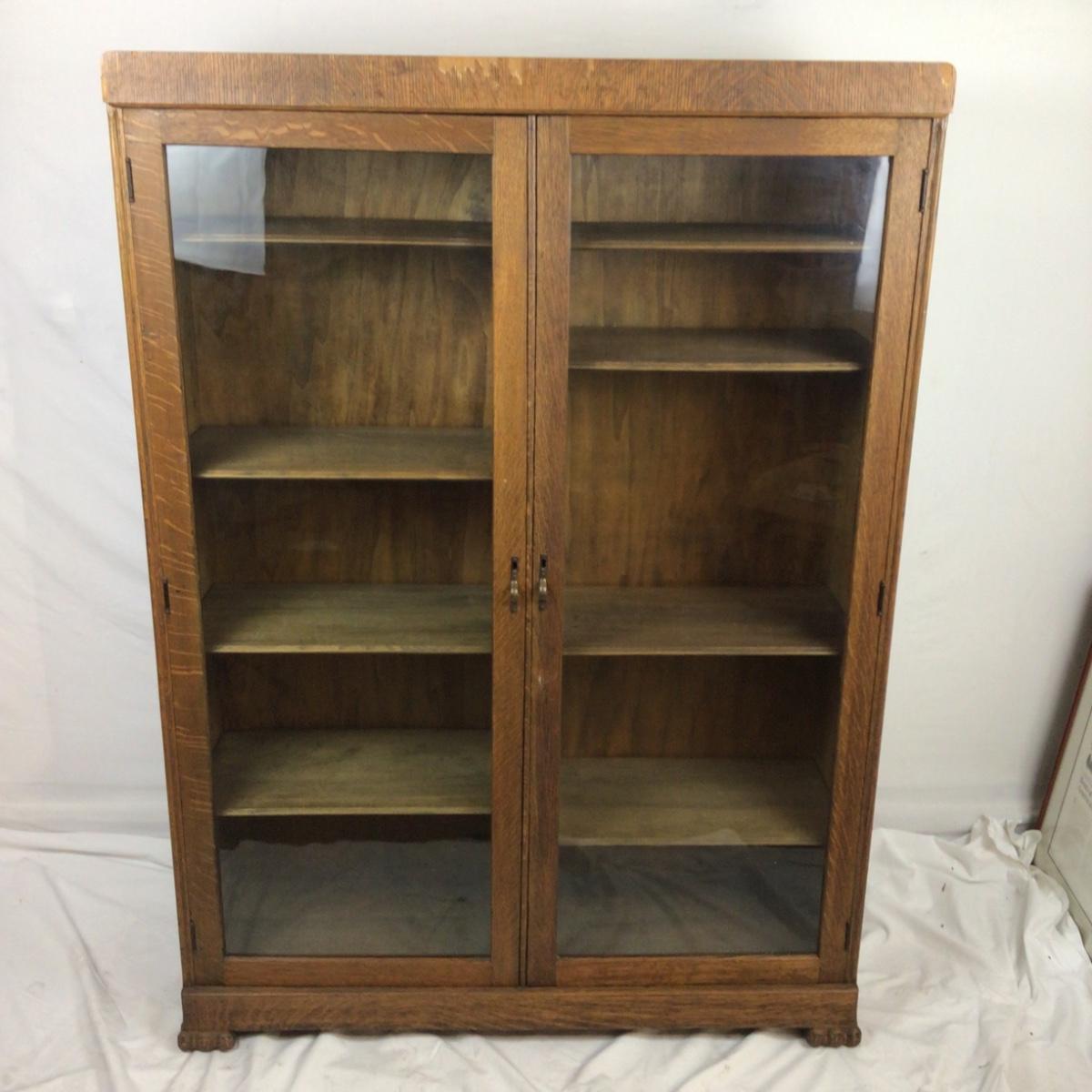 5474 Vintage Oak Glass Front Bookshelf