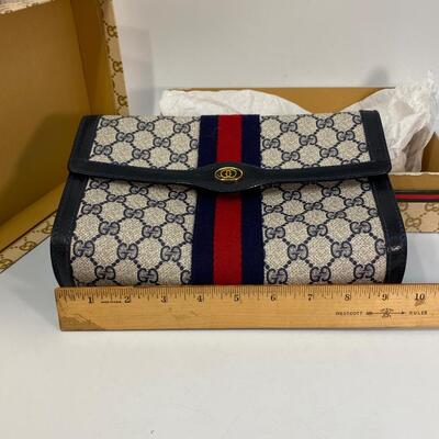 Vintage Gucci Accessory Collection Iconic Blue & Red Pattern Cosmetic Makeup Bag