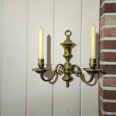 Pair Heavy Brass Wall Candle Holders