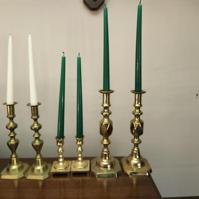 3 Pair Brass Candlesticks  Holders