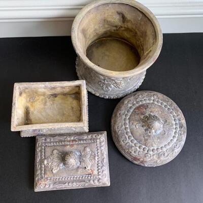 Lot 119R: Home Accent : Canvas Floral Prints & Square Nest Stoneware Jars